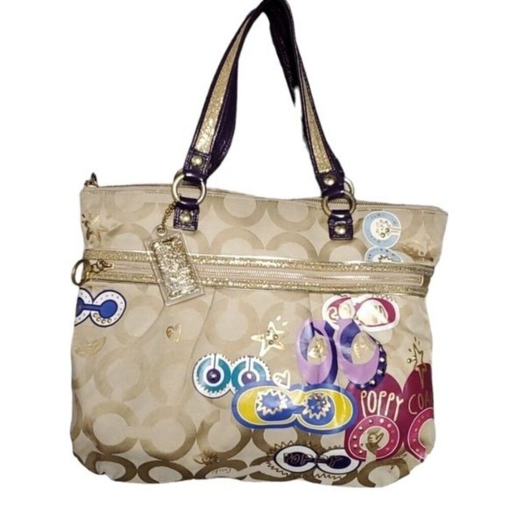Coach BAG Poppy Graffiti Applique Glam Handbag Purse TOTE Jacquard WOMENS WOMANS - Picture 15 of 16